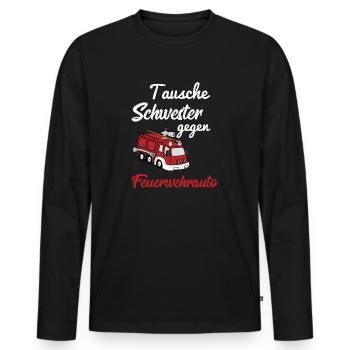 Échange de soeur contre un camion de pompiers - T-shirt manches longues Premium bio Homme - noir - Devant - Nico (187cm)