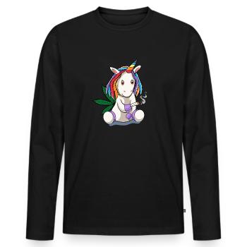 Drôle de cannabis weed licorne conception cadeau - T-shirt manches longues Premium bio Homme - noir - Devant - Nico (187cm)