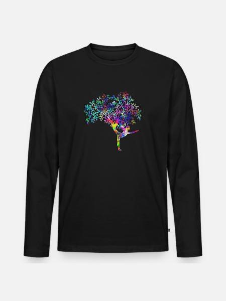Yoga woman tree psychedelic - Men's Premium Organic Long Sleeve Shirt - black