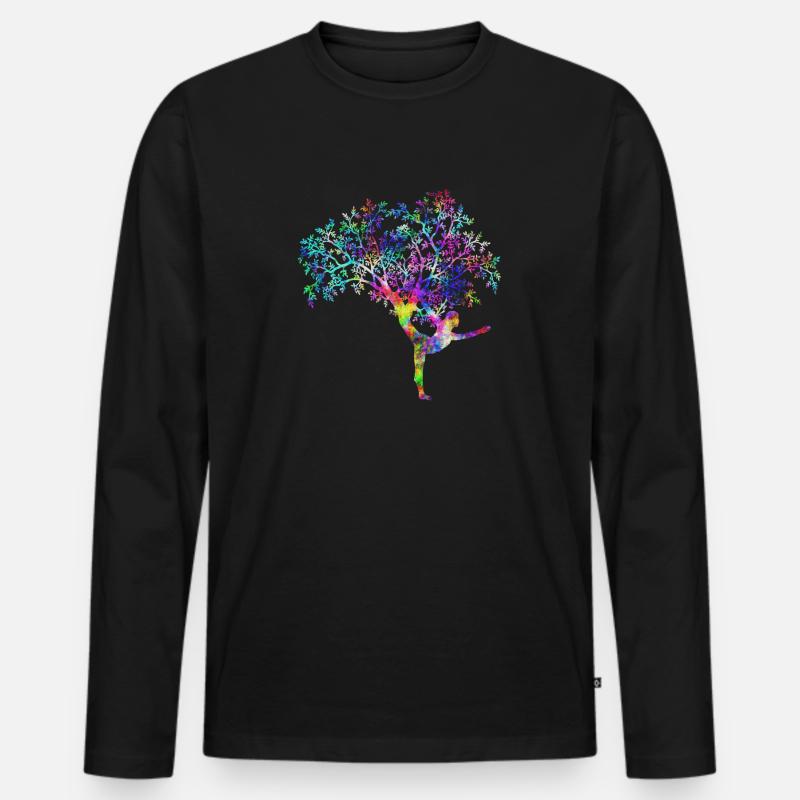 Yoga Frau Baum psychedelisch - Männer Premium Bio Langarmshirt - Schwarz