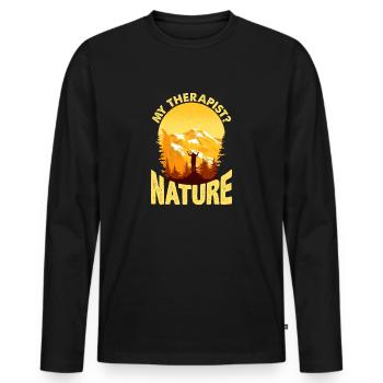 Mon thérapeute? Nature drôle randonnée Camping impression - T-shirt manches longues Premium bio Homme - noir - Devant - Nico (187cm)