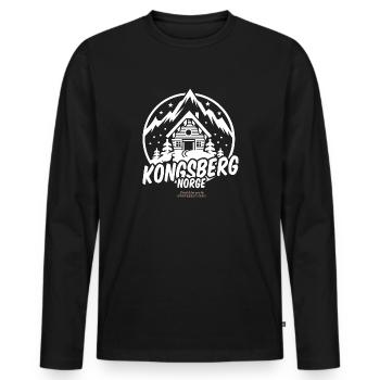 Kongsberg Norge Ski Resort Lettering and Ski Hut - Men's Premium Organic Long Sleeve Shirt - black - Front - Nico (187cm)
