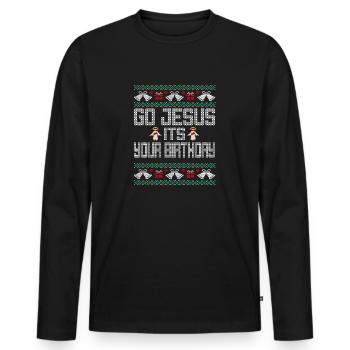 Go Jesus It's Your Birthday - Men's Premium Organic Long Sleeve Shirt - black - Front - Nico (187cm)