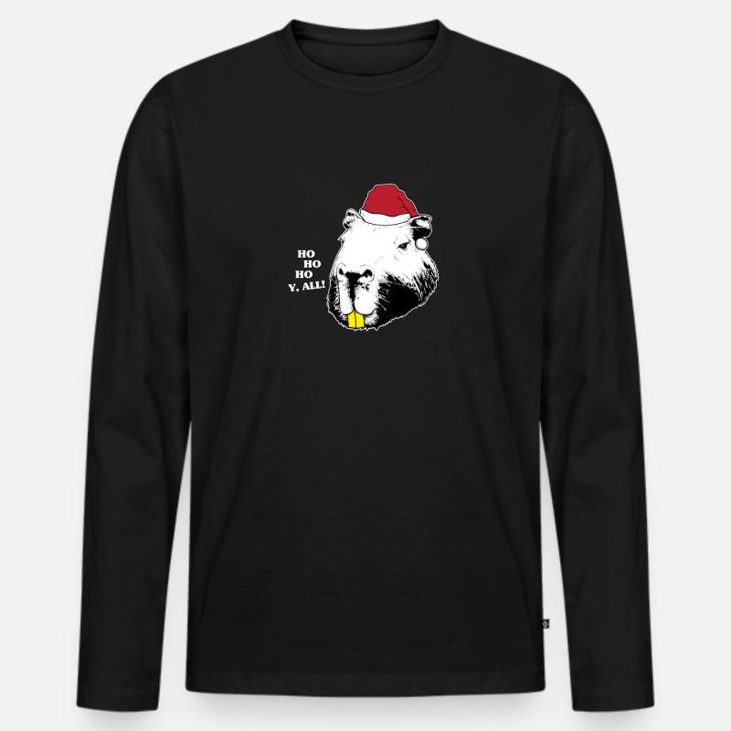Capybara Weihnachten - Männer Premium Bio Langarmshirt - Schwarz