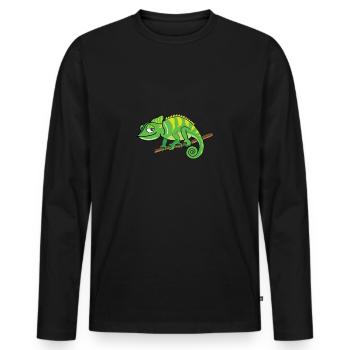 Comic Chameleon Grinning Cute - Men's Premium Organic Long Sleeve Shirt - black - Front - Nico (187cm)