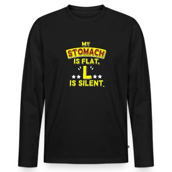 My stomach is flat - Just the « L » is silent - T-shirt manches longues Premium bio Homme - noir - Devant - Nico (187cm)