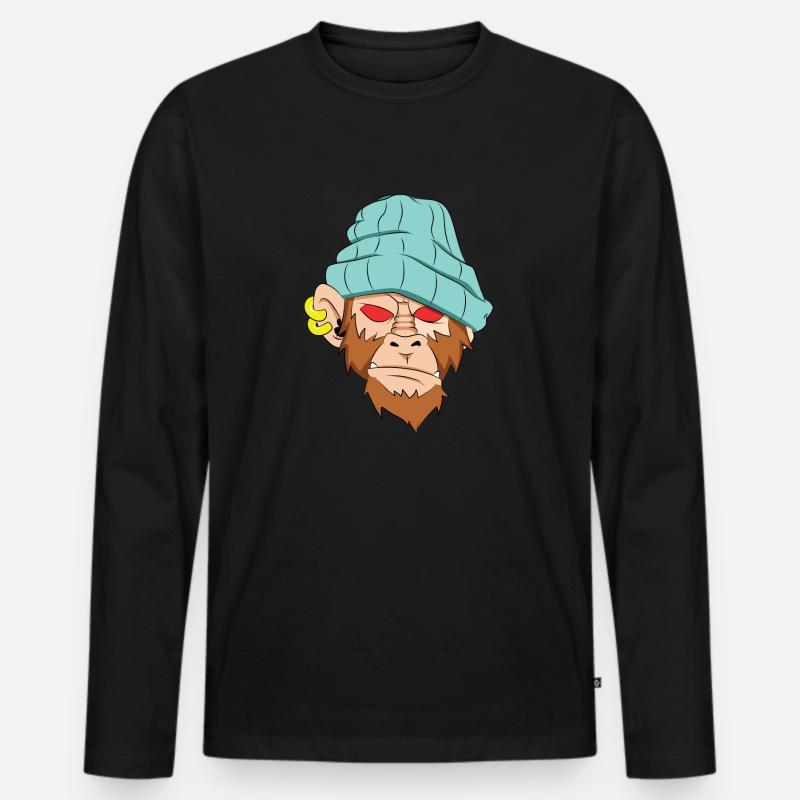 Gesicht Schädel Schimpanse - Männer Premium Bio Langarmshirt - Schwarz