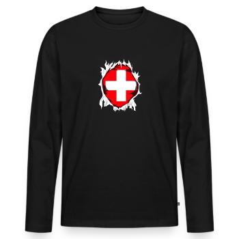 Suisse Suisse trou en chemise armoiries Schwiiz - T-shirt manches longues Premium bio Homme - noir - Devant - Nico (187cm)