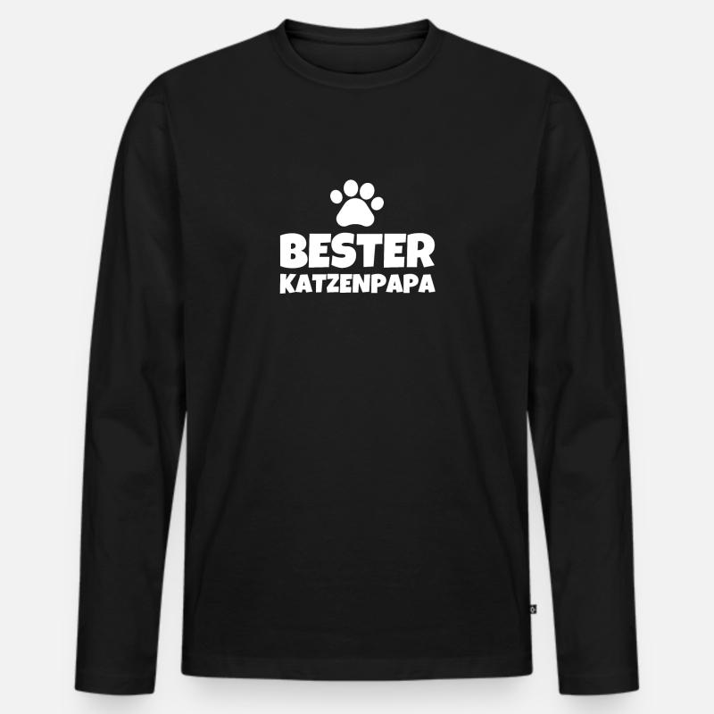 Bester Katzenpapa - Männer Premium Bio Langarmshirt - Schwarz