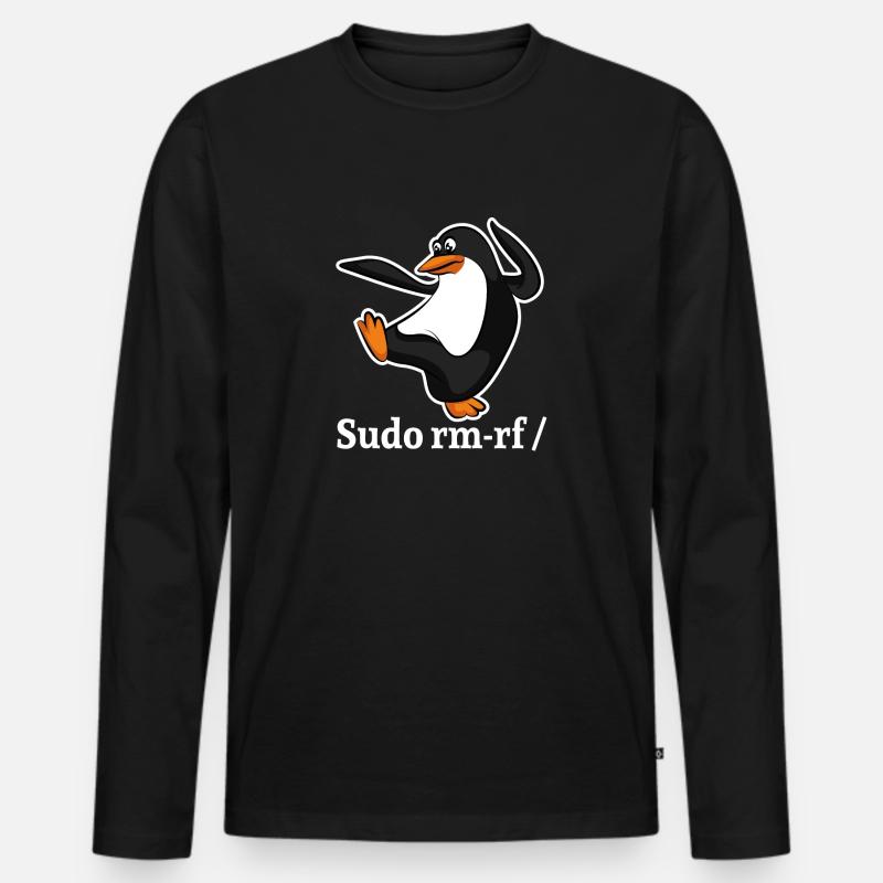Tux Linux Pinguin Sudo Rm Rf | Computerfreak Hack - Männer Premium Bio Langarmshirt - Schwarz