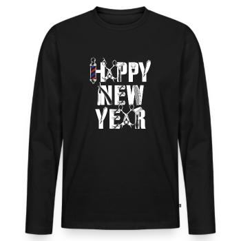 Barber Happy New Year - T-shirt manches longues Premium bio Homme - noir - Devant - Nico (187cm)
