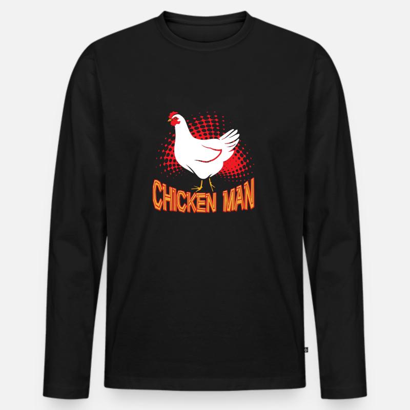 Lustiger Hühnermann - Männer Premium Bio Langarmshirt - Schwarz