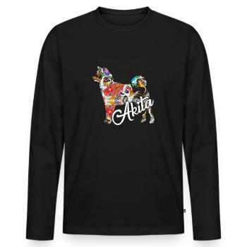 Amant Akita mignon - T-shirt manches longues Premium bio Homme - noir - Devant - Nico (187cm)