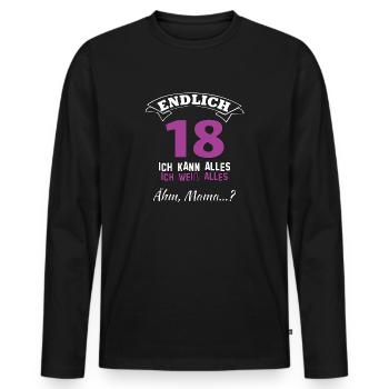 Endlich 18 - Männer Premium Bio Langarmshirt - Schwarz - Vorne - Nico (187cm)
