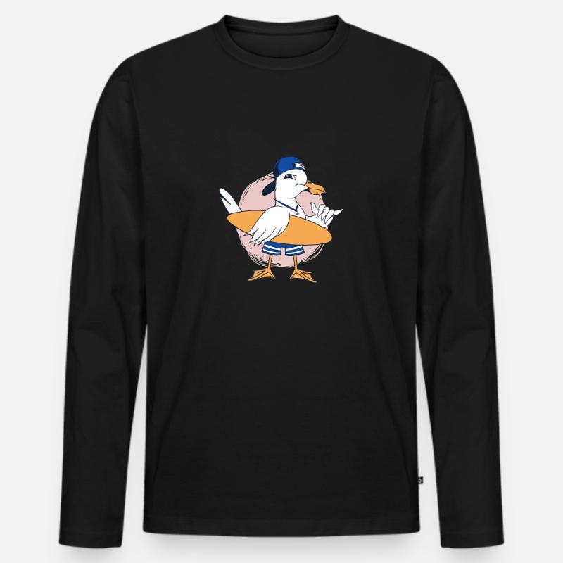 Surfer Möwe - Männer Premium Bio Langarmshirt - Schwarz