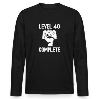 Niveau 40 Complete 40. Cadeau rétro - T-shirt manches longues Premium bio Homme - noir - Devant - Nico (187cm)