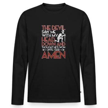 The Devil Saw Me With My Head Down prayer day Shir - Men's Premium Organic Long Sleeve Shirt - black - Front - Nico (187cm)