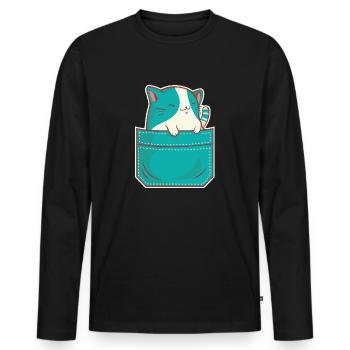 Chat gueule de bois chat propriétaire miaou chaton ronronnant - T-shirt manches longues Premium bio Homme - noir - Devant - Nico (187cm)