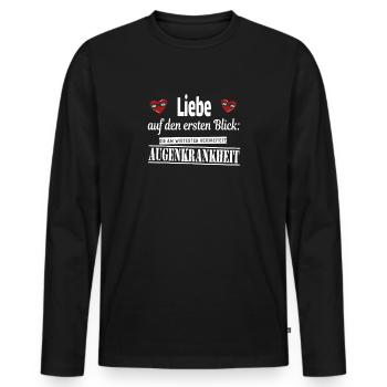 Lustige Spruch "Liebe auf den ersten Blick..." - Männer Premium Bio Langarmshirt - Schwarz - Vorne - Nico (187cm)
