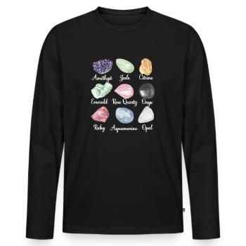 Crystal Lover Amethyst Citrine Rose Quartz Emerald - Men's Premium Organic Long Sleeve Shirt - black - Front - Nico (187cm)