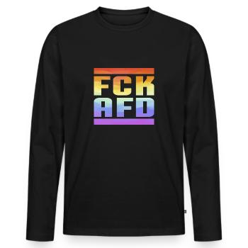 FCK AFD Regenbogenfarben Die Welt ist bunt - Männer Premium Bio Langarmshirt - Schwarz - Vorne - Nico (187cm)