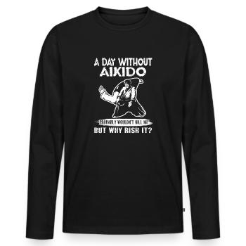 Aikido A Day Without Aikido - Men's Premium Organic Long Sleeve Shirt - black - Front - Nico (187cm)