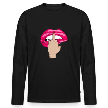 middle finger kiss mouth pink - Men's Premium Organic Long Sleeve Shirt - black - Front - Nico (187cm)