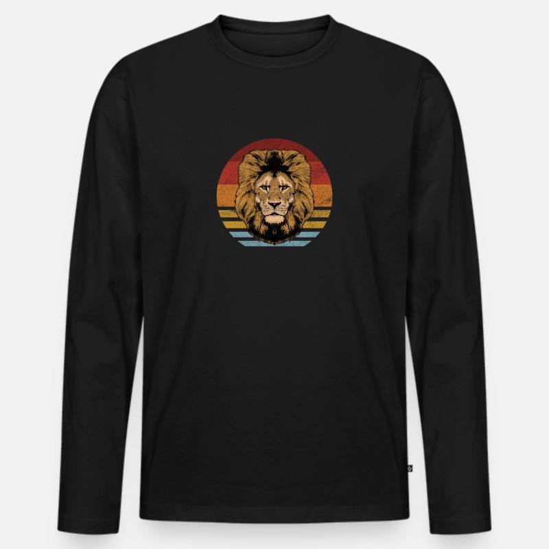 Retro Löwe - Männer Premium Bio Langarmshirt - Schwarz