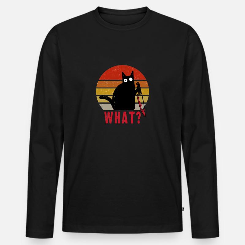 Schwarze Katze mit Messer was? - Männer Premium Bio Langarmshirt - Schwarz