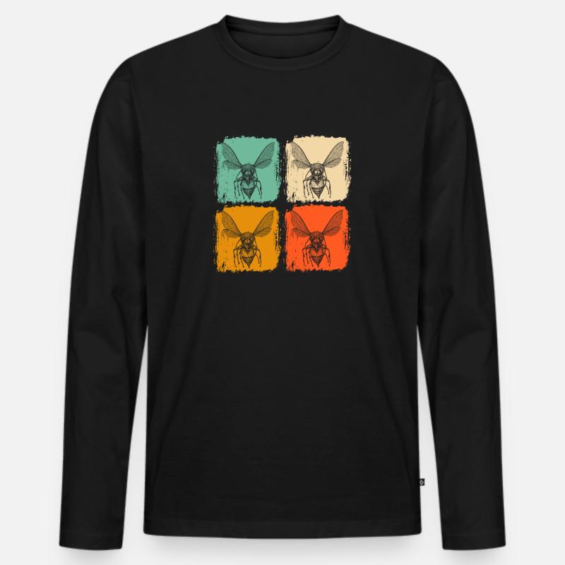Wespe Retro - Männer Premium Bio Langarmshirt - Schwarz