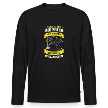 Rute Angeln König Spruch - Männer Premium Bio Langarmshirt - Schwarz - Vorne - Nico (187cm)