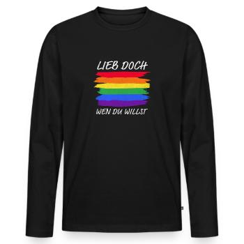 Lieb doch wen du willst LGBTQ+ Regenbogen - Männer Premium Bio Langarmshirt - Schwarz - Vorne - Nico (187cm)