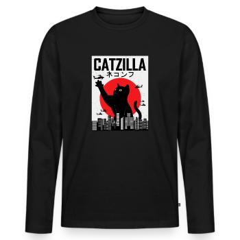 CATZILLA chat chat minou japon cadeau vintage - T-shirt manches longues Premium bio Homme - noir - Devant - Nico (187cm)