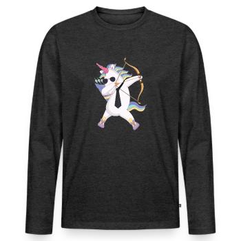 Dabbing unicorn with bow and arrow gift - Men's Premium Organic Long Sleeve Shirt - heather anthracite - Front - Nico (187cm)