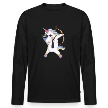 Dabbing unicorn with bow and arrow gift - Men's Premium Organic Long Sleeve Shirt - black - Front - Nico (187cm)