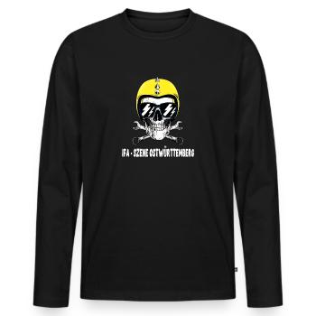 IFA Szene Ostwürttemberg Motorrad Helm Totenkopf - Männer Premium Bio Langarmshirt - Schwarz - Vorne - Nico (187cm)