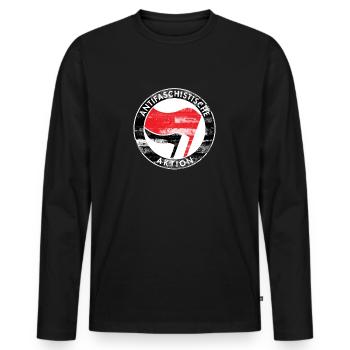 Antifa Logo, Gegen Rechts, Demo, Protest, Punk - Männer Premium Bio Langarmshirt - Schwarz - Vorne - Nico (187cm)