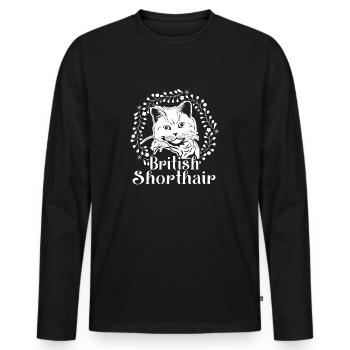 British Shorthair Cat Flora Pattern - Men's Premium Organic Long Sleeve Shirt - black - Front - Nico (187cm)