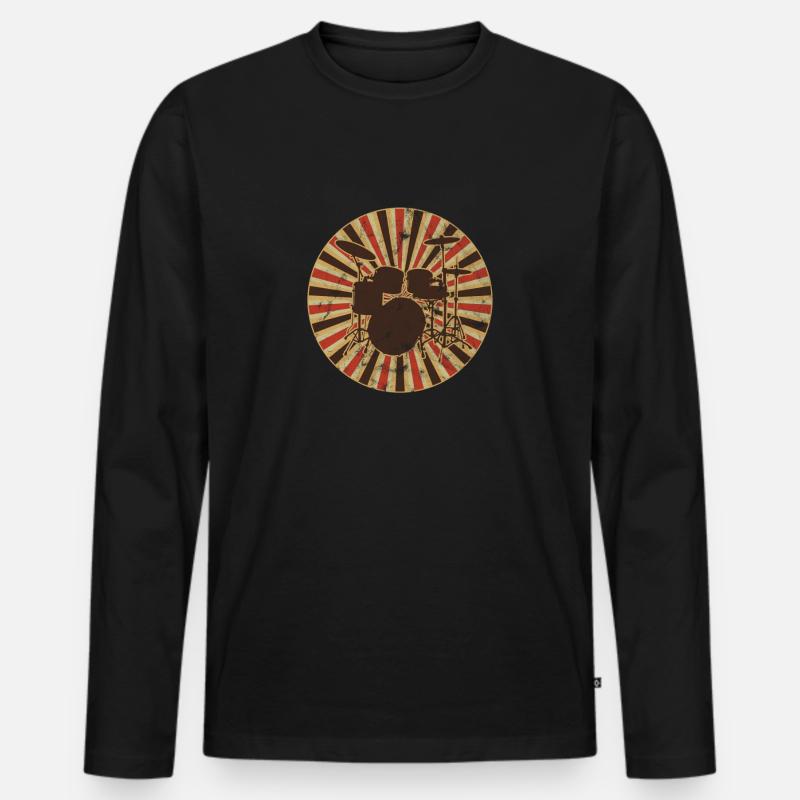 Drums Drummer Retro - Männer Premium Bio Langarmshirt - Schwarz