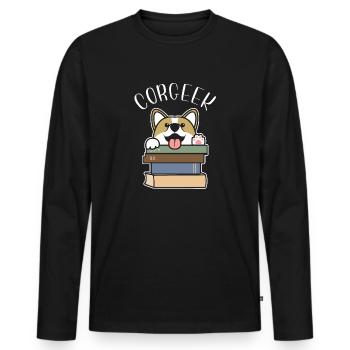 Funny Corgi Geek Corgeek Book Lovers Gift design - Men's Premium Organic Long Sleeve Shirt - black - Front - Nico (187cm)