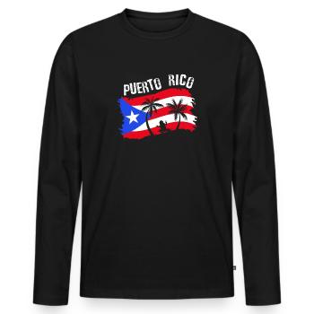 Distressed Style Puerto Rico Frosch Geschenk Design - Männer Premium Bio Langarmshirt - Schwarz - Vorne - Nico (187cm)