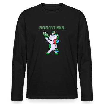 Pfeffi Party Shirt mit Einhorn - Männer Premium Bio Langarmshirt - Schwarz - Vorne - Nico (187cm)