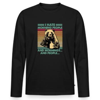 je n'aime pas que les gens du matin portent du café - T-shirt manches longues Premium bio Homme - noir - Devant - Nico (187cm)