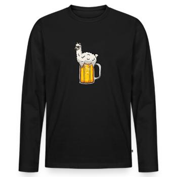 Alpaca in beer - Men's Premium Organic Long Sleeve Shirt - black - Front - Nico (187cm)