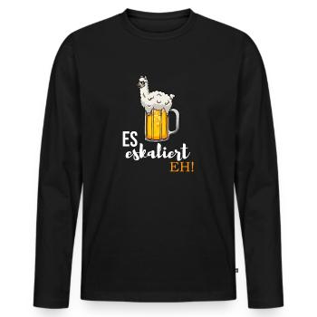 Es eskaliert eh Alpaka im Bier - Männer Premium Bio Langarmshirt - Schwarz - Vorne - Nico (187cm)