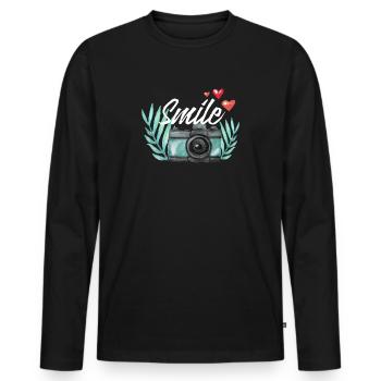 Fun Vintage Camera Photographer Gift Design Idea - Men's Premium Organic Long Sleeve Shirt - black - Front - Nico (187cm)