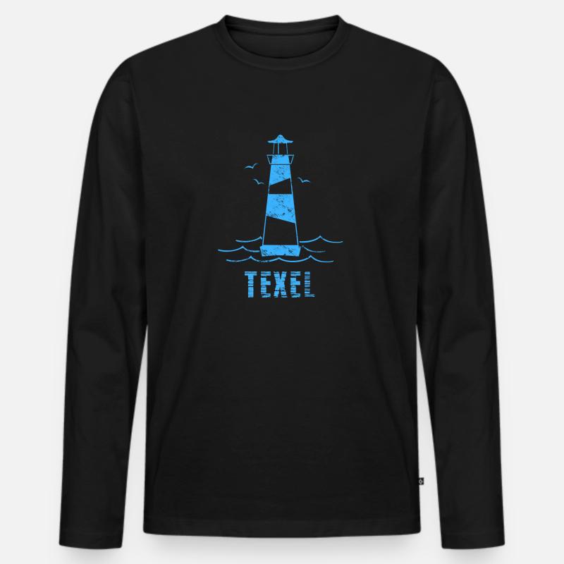 Texel Leuchtturm Möwen Nordsee - Männer Premium Bio Langarmshirt - Schwarz