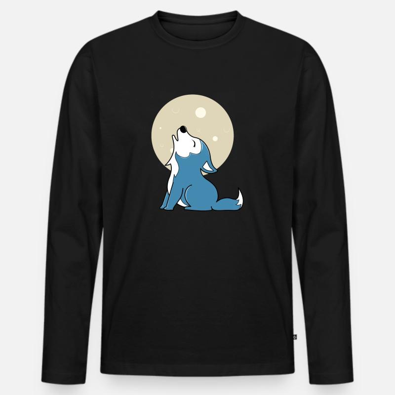 Baby Wolf Mond - Männer Premium Bio Langarmshirt - Schwarz