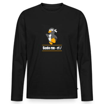 Tux Linux Penguin Sudo Rm Rf Geek Hacker - T-shirt manches longues Premium bio Homme - noir - Devant - Nico (187cm)