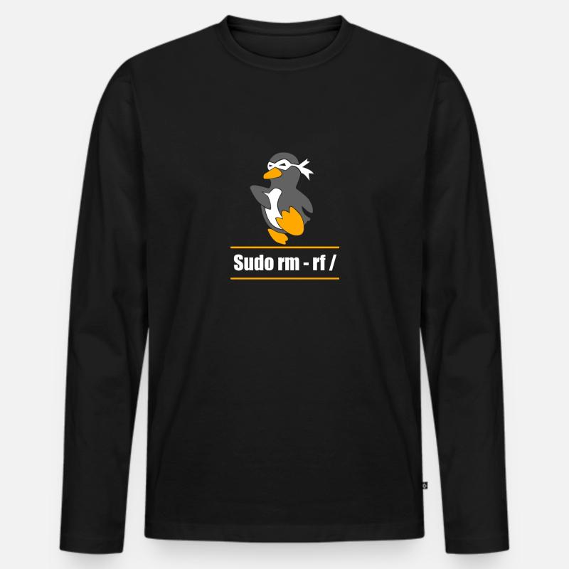 Tux Linux Pinguin Sudo Rm Rf Computerfreak Hacker - Männer Premium Bio Langarmshirt - Schwarz